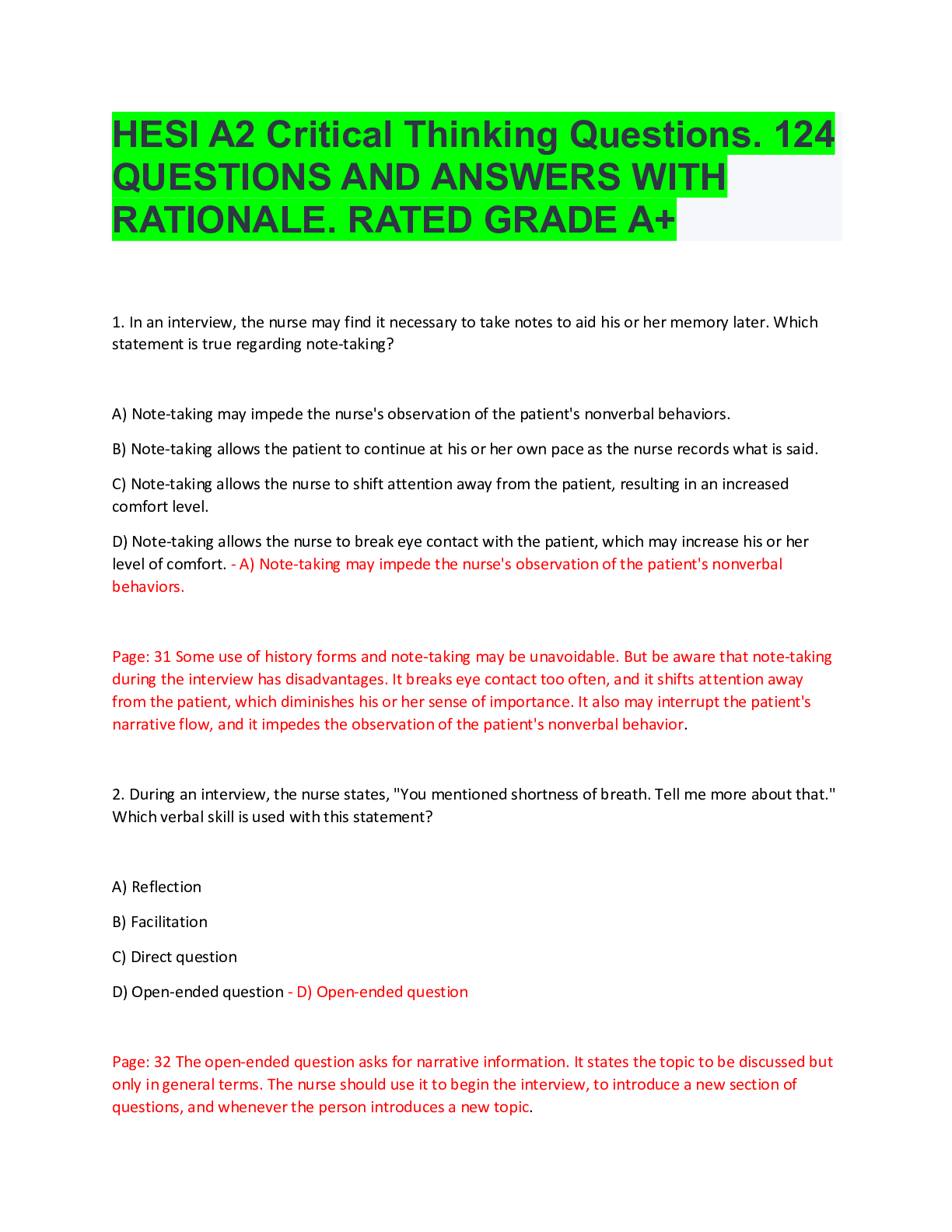 Preview image for HESI A2 Critical thinking Top Grade